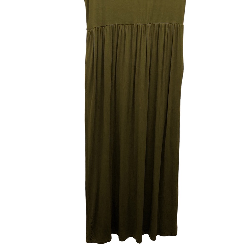 Maxi Dress Cap Sleeve Crew Neck with Elastic Waistline W Size 2XL Moss Green - Picture 7 of 11